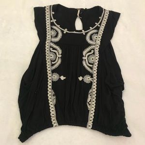 Free People Black and White Embroidered Tank